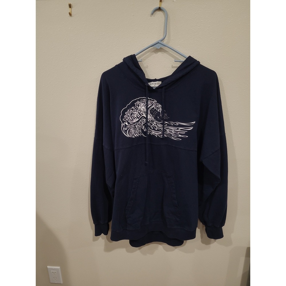 Spirit Jersey SURF Navy Blue Hoodie front Wave Graphic Adult SZ M relaxed fit